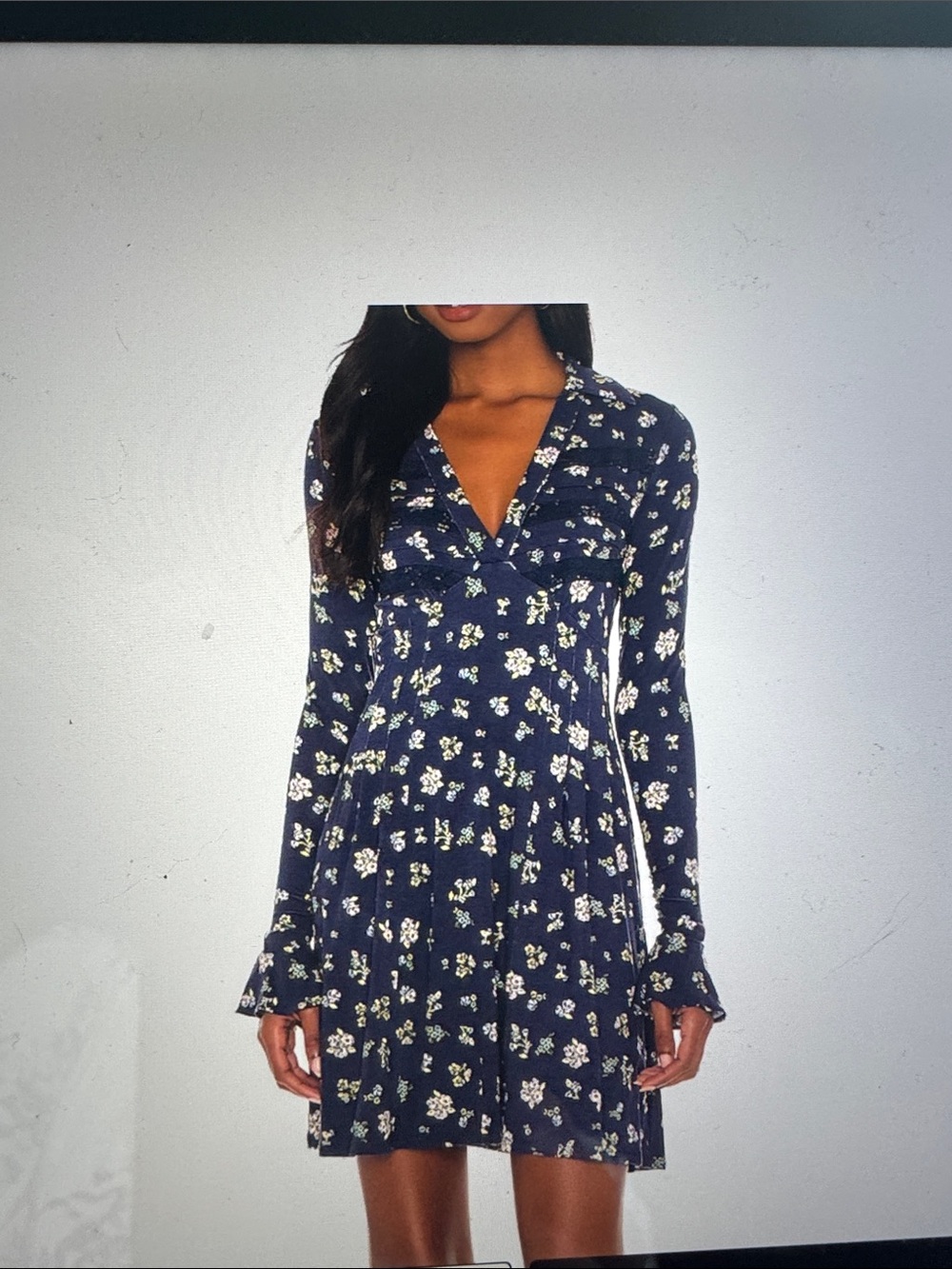 Free People Good Days Long sleeve Mini Dress Womens XL Bohemian floral lace